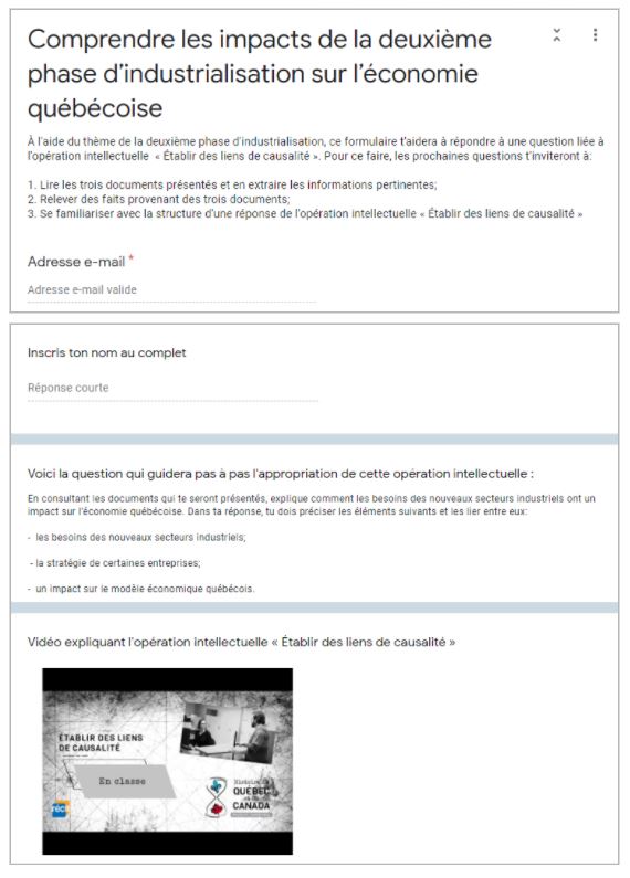 Un formulaire Google Forms pour modeler l'opération intellectuelle « Établir des liens de causalité »